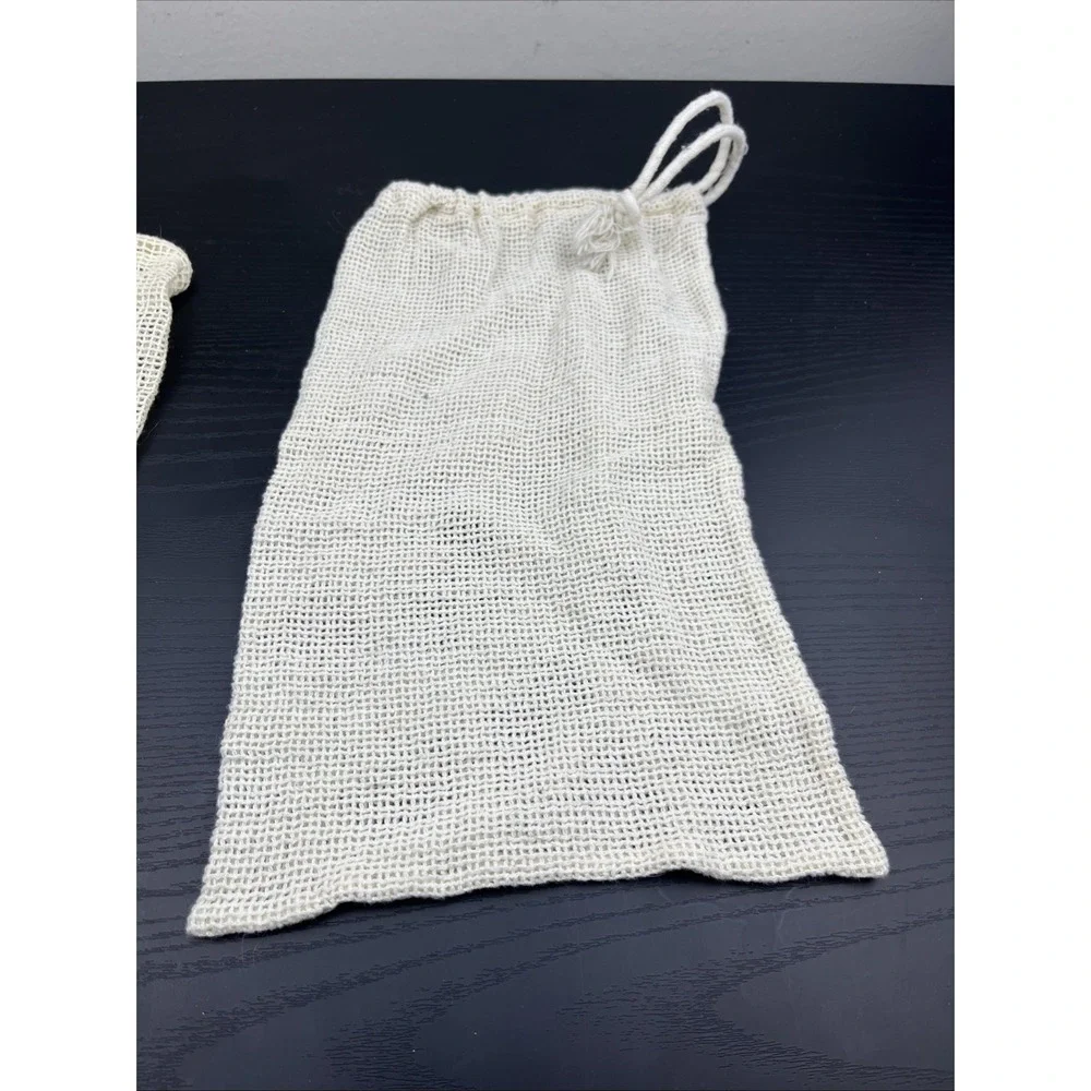 Cotton Mesh Produce Bags Lot of 3 Reusable Drawstring Grocery Shopping